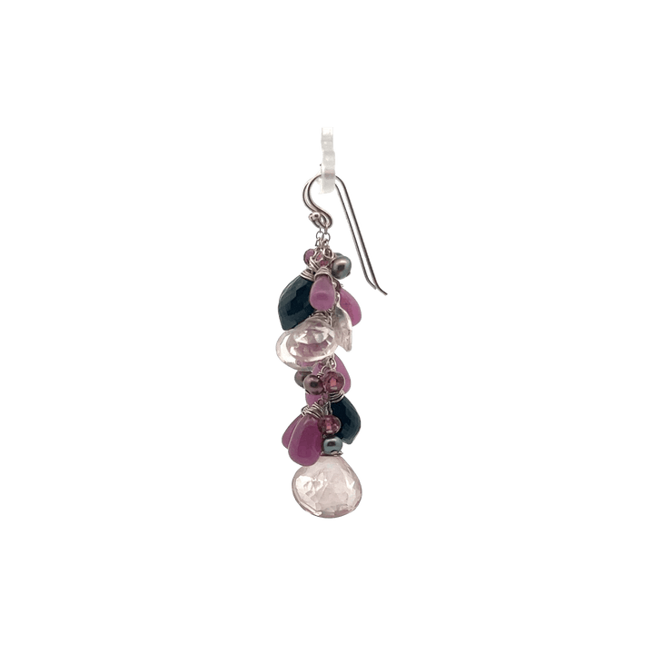 Estate Sterling Silver Multi-Gemstone Cluster Drop Earrings