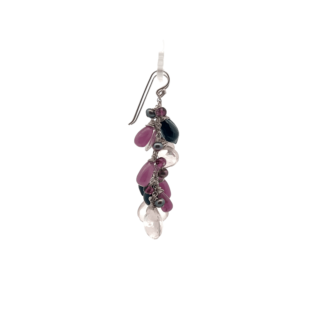 Estate Sterling Silver Multi-Gemstone Cluster Drop Earrings