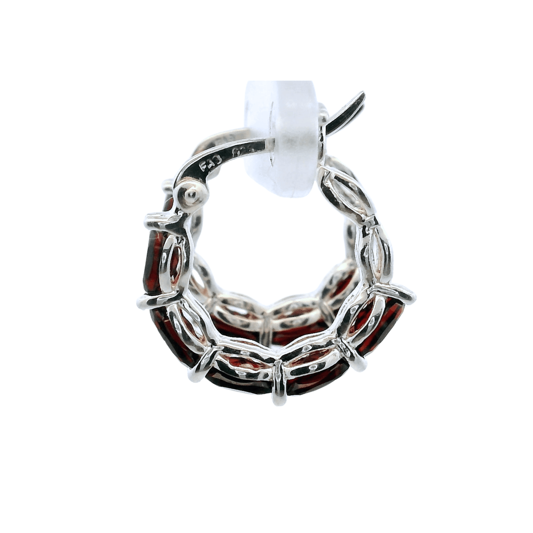 Estate Sterling Silver 2.8CTW Marquise-Cut Garnet Hoop Earrings