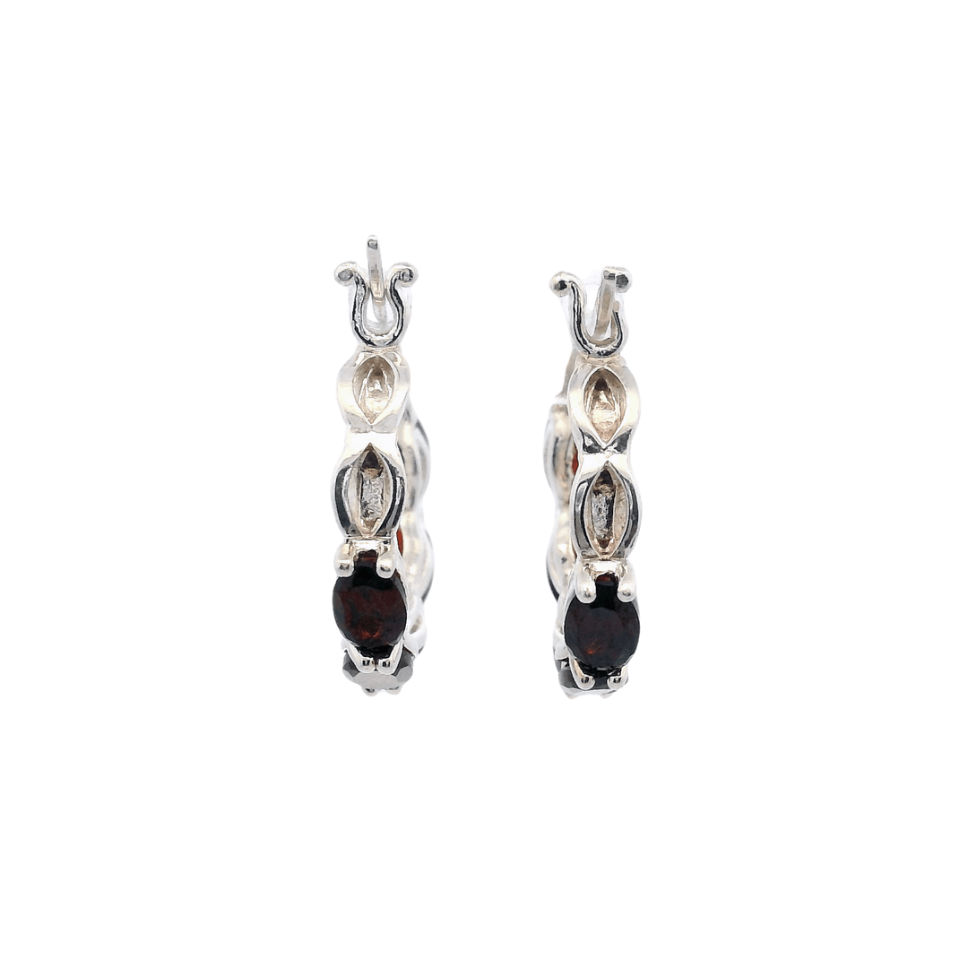 Estate Sterling Silver 2.8CTW Marquise-Cut Garnet Hoop Earrings