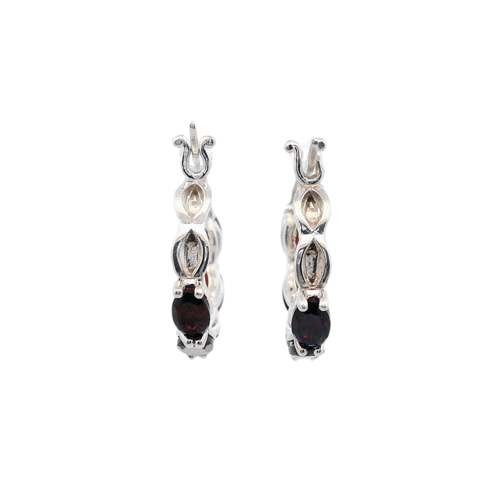 Estate Sterling Silver 2.8CTW Marquise-Cut Garnet Hoop Earrings