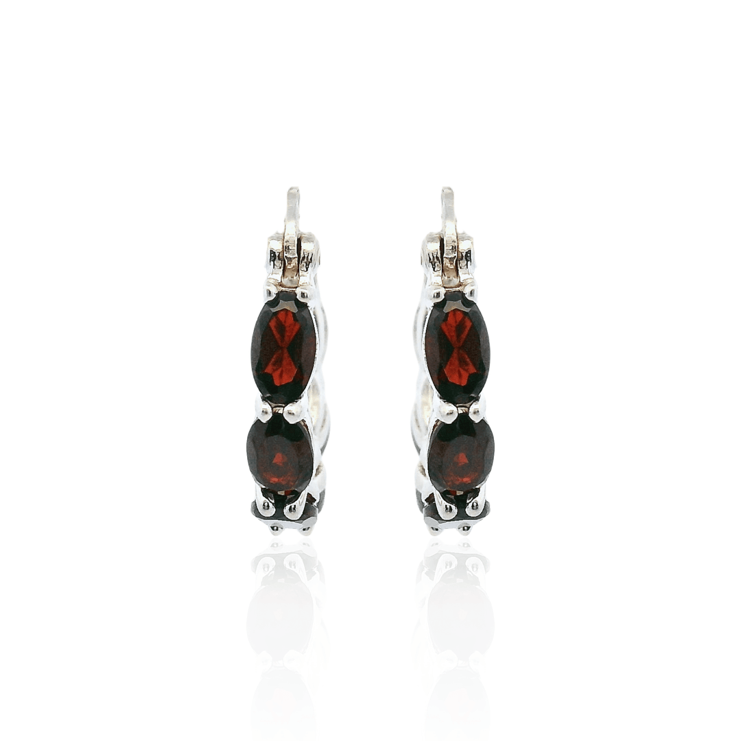 Estate Sterling Silver 2.8CTW Marquise-Cut Garnet Hoop Earrings