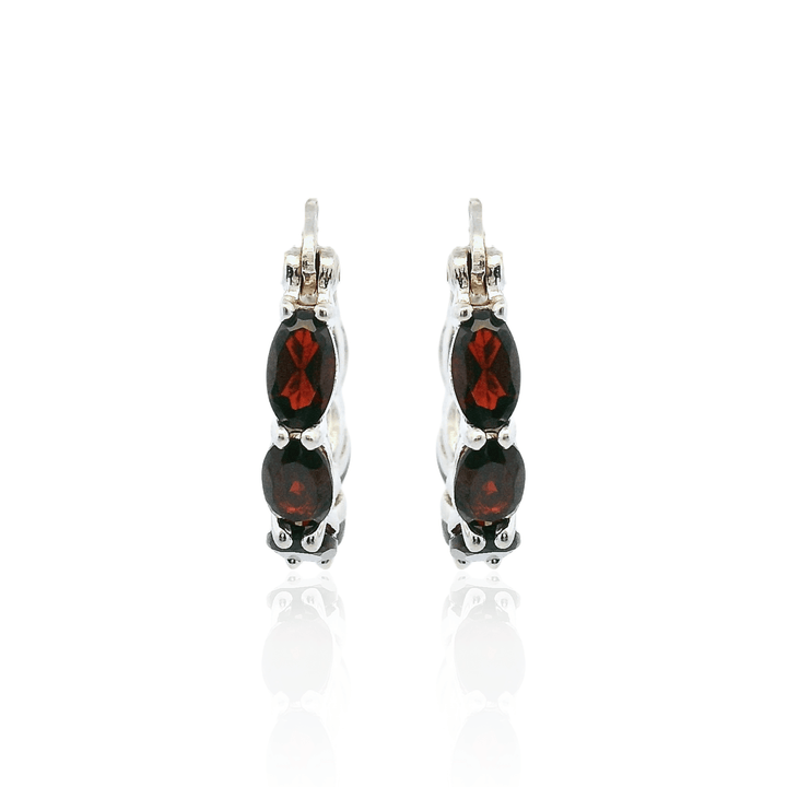 Estate Sterling Silver 2.8CTW Marquise-Cut Garnet Hoop Earrings