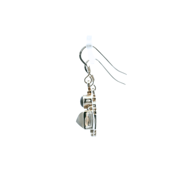 Estate Sterling Silver 2.60CTW Oval Cabochon Garnet & Square Sugarloaf Quartz Drop Earrings