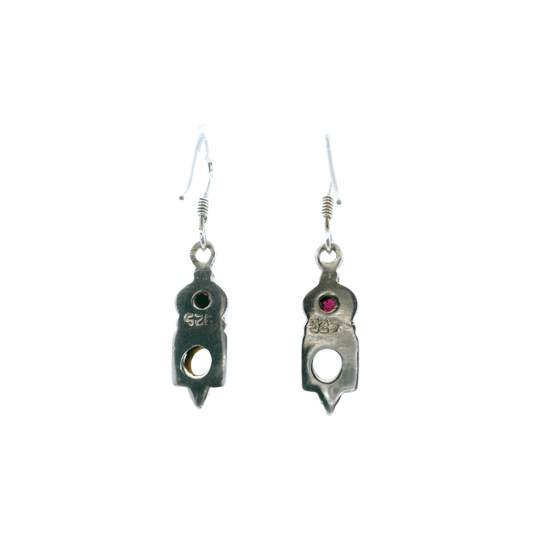 Estate Sterling Silver 2.60CTW Oval Cabochon Garnet & Square Sugarloaf Quartz Drop Earrings