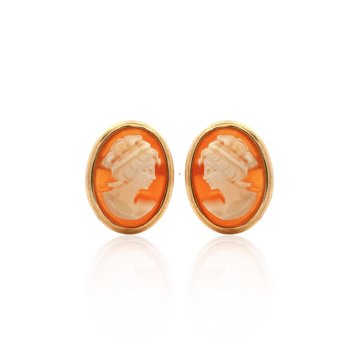 Estate 14K Yellow Gold Vintage Shell Cameo Stud Earrings