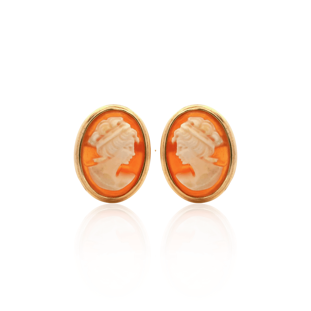 Estate 14K Yellow Gold Vintage Shell Cameo Stud Earrings