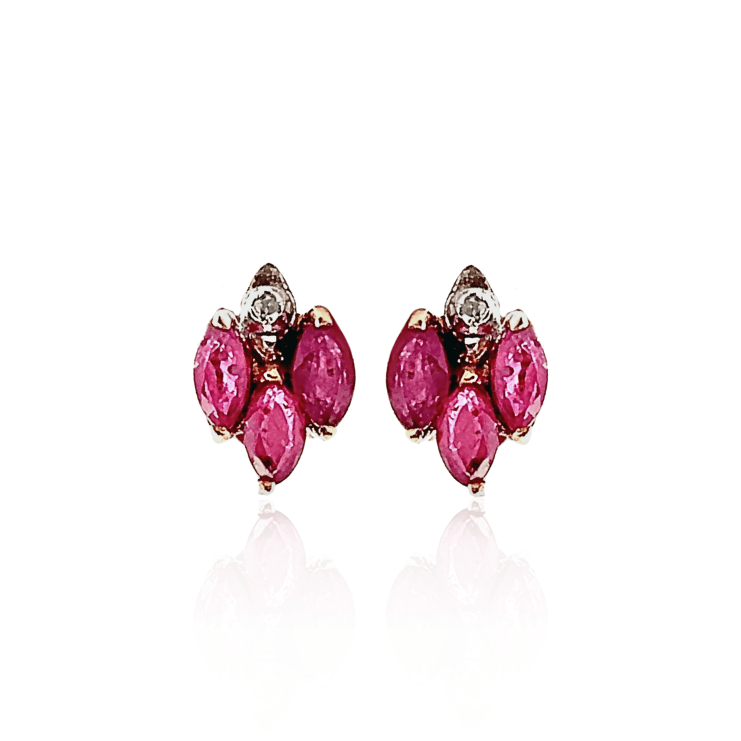 Estate 14K Yellow Gold Marquise Ruby & Diamond Stud Earrings