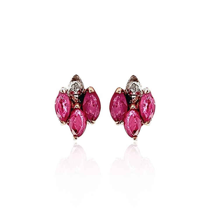 Estate 14K Yellow Gold Marquise Ruby & Diamond Stud Earrings