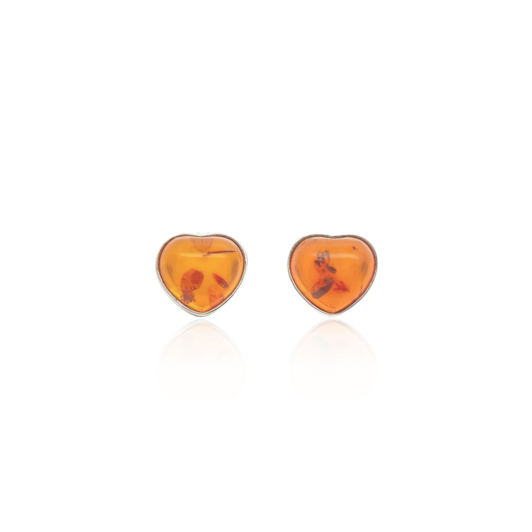 Estate Sterling Silver Heart Cabochon Amber Stud Earrings