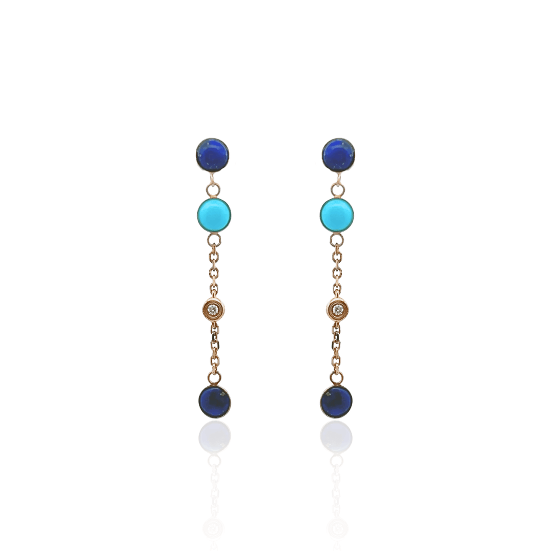 Estate Effy 14K Yellow Gold Diamond, Turquoise & Lapis Lazuli Station Earrings