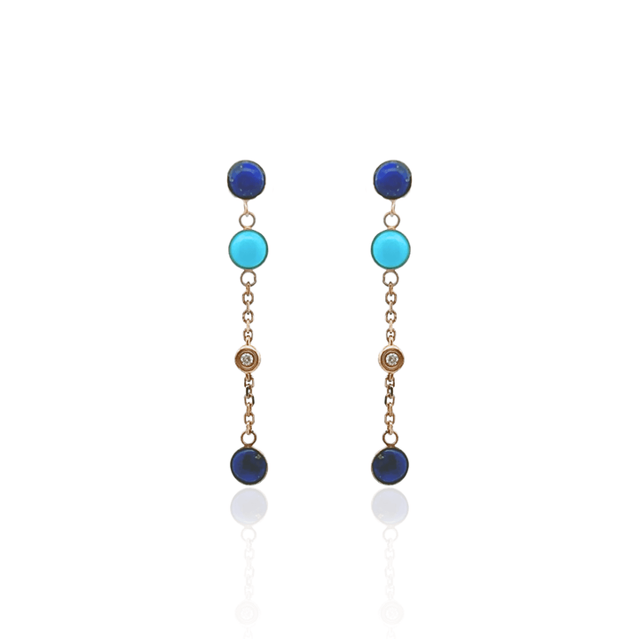 Estate Effy 14K Yellow Gold Diamond, Turquoise & Lapis Lazuli Station Earrings