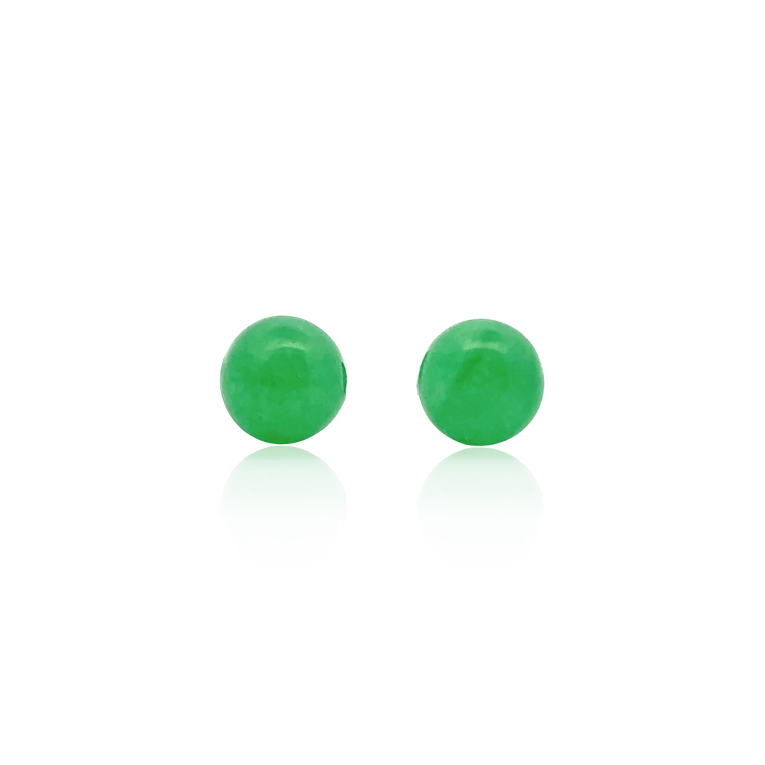 Estate Sterling Silver Round Dyed Green Chalcedony Stud Earrings