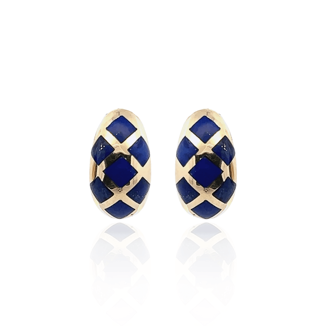 Estate 14K Yellow Gold Square Lapis Lazuli Inlay J-Hook Stud Earrings