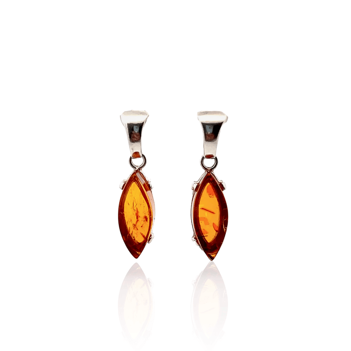 Estate Sterling Silver Marquise Amber Drop Earrings