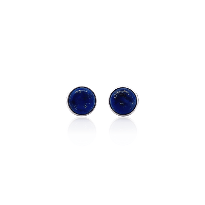 Estate Sterling Silver Round Cabochon Lapis Lazuli Bezel Stud Earrings
