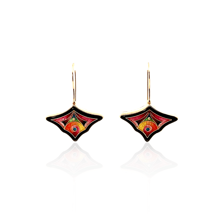 18K Yellow Gold & Sterling Silver Falcher Fusager "Magick" Triangular Enamel Earrings