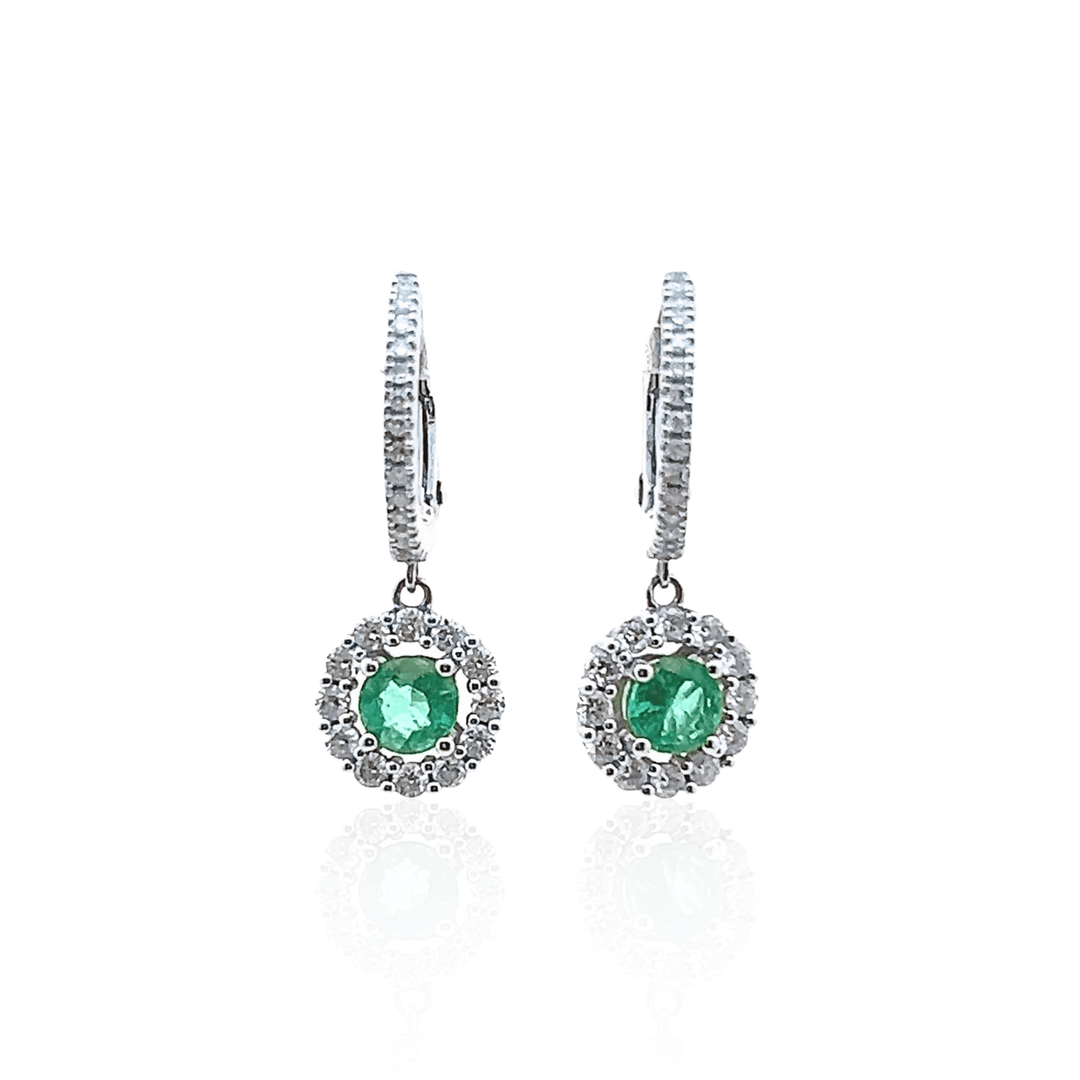 Estate 14K White Gold 1.01CTW Emerald & Diamond Halo Drop Earrings