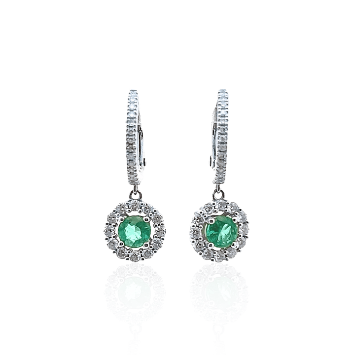 Estate 14K White Gold 1.01CTW Emerald & Diamond Halo Drop Earrings