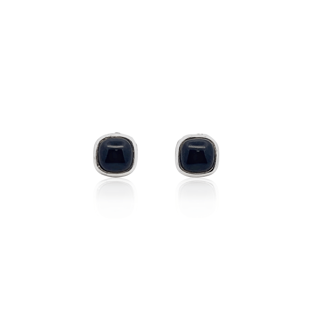 Estate Sterling Silver Square Cabochon Black Onyx Stud Earrings
