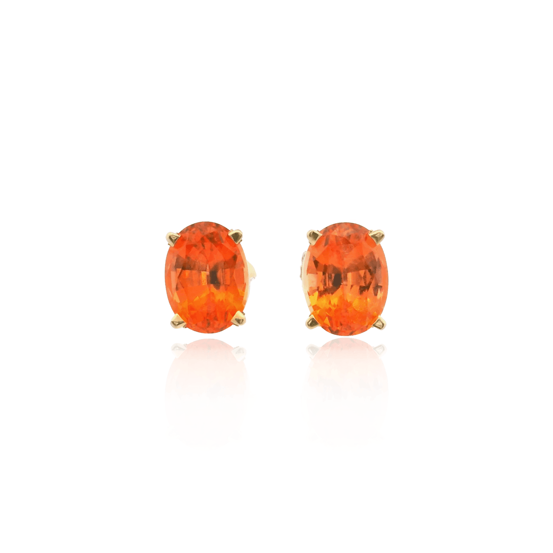 Estate 14K Yellow Gold 3.32CTW  Oval Synthetic Orange Sapphire Stud Earrings