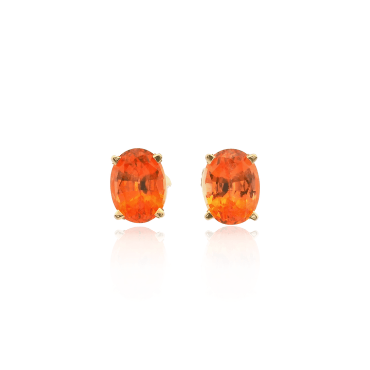 Estate 14K Yellow Gold 3.32CTW  Oval Synthetic Orange Sapphire Stud Earrings