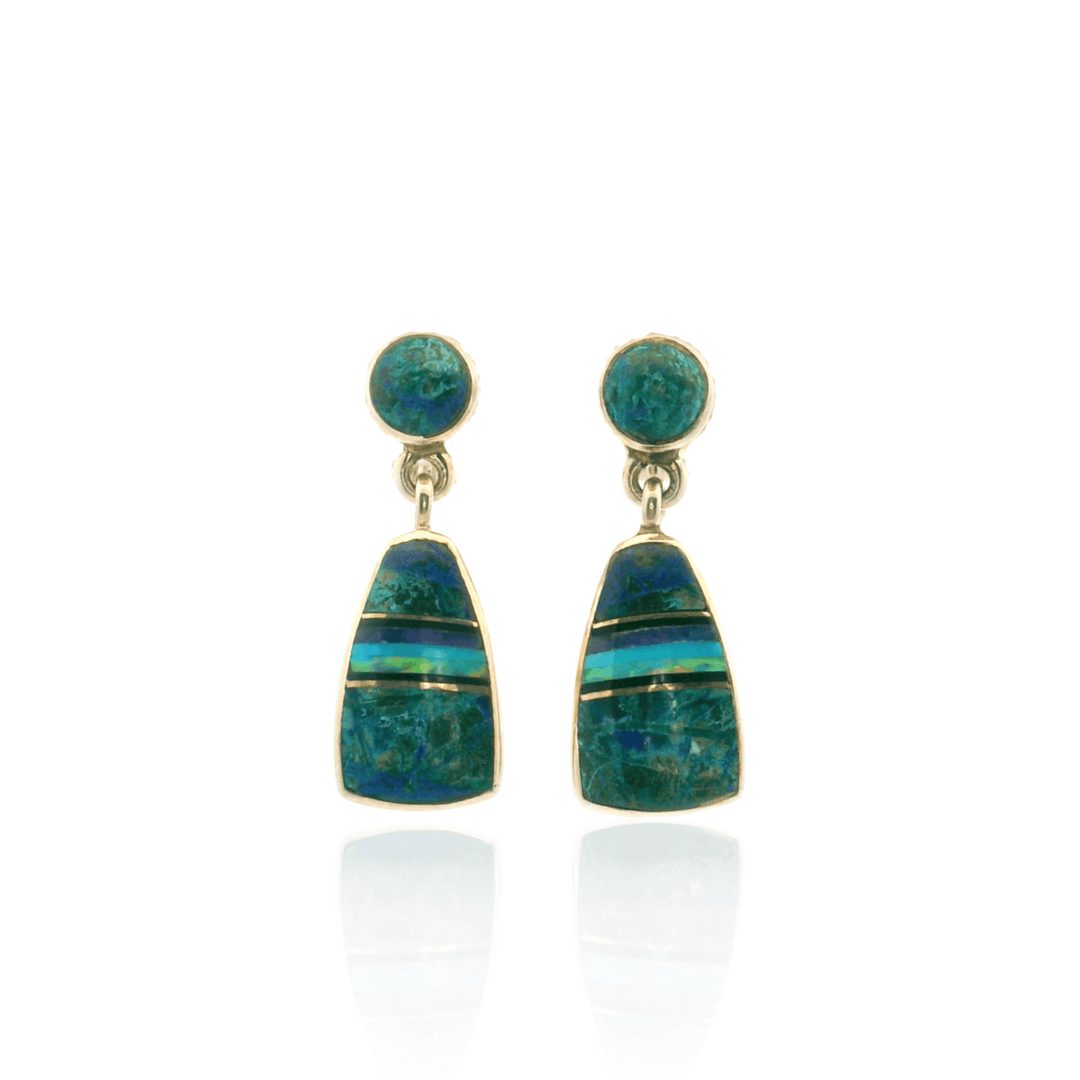 Estate Sterling Silver Multi Gemstone Inlay Drop Earrings