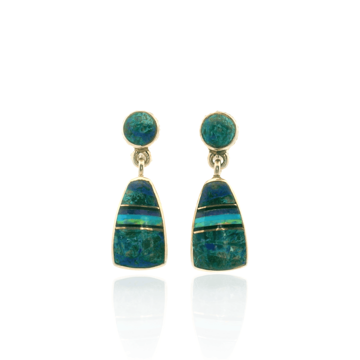Estate Sterling Silver Multi Gemstone Inlay Drop Earrings
