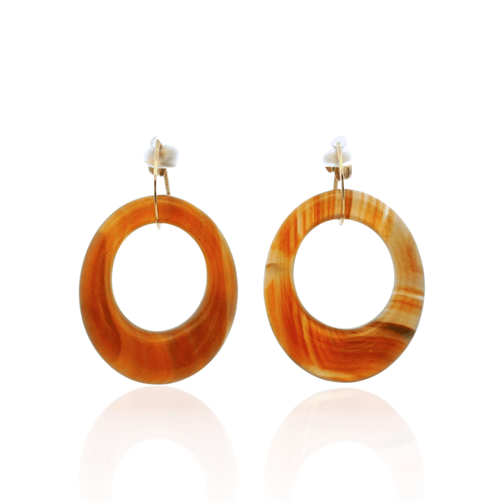 Estate 14K Yellow Gold Carved Agate Circle Drop Earrings