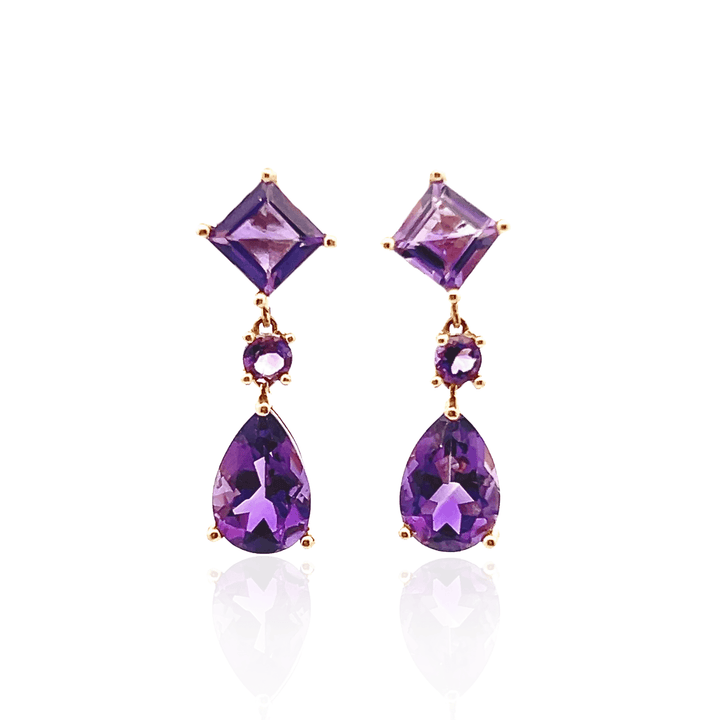 Estate 14K Yellow Gold 3.70CTW Multi-Shape Amethyst Drop Earrings