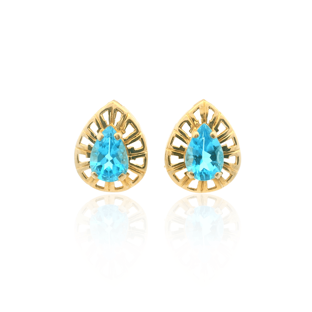 Estate 14K Yellow Gold 3.30CTW Pear-Shaped Blue Topaz Open Frame Stud Earrings