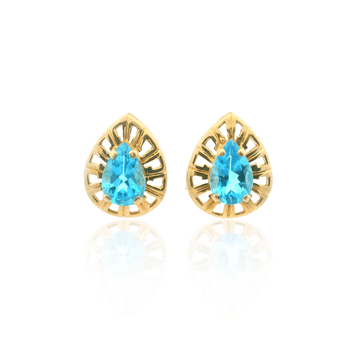 Estate 14K Yellow Gold 3.30CTW Pear-Shaped Blue Topaz Open Frame Stud Earrings