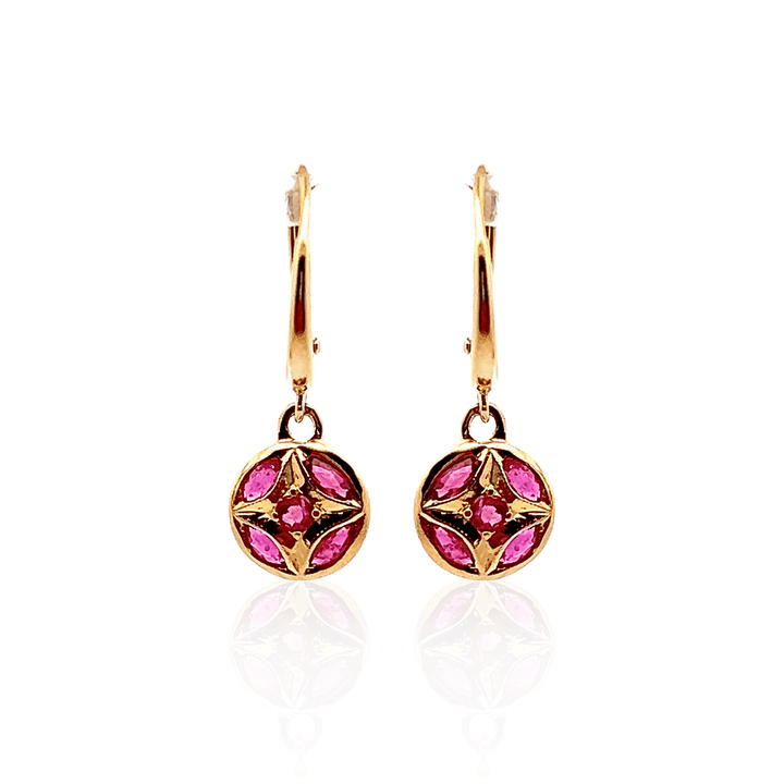 Estate 22K & 18K Yellow Gold 1.03CTW Marquise Ruby Cluster Drop Earrings