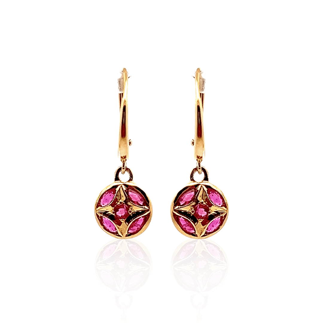 Estate 18K & 22K Yellow Gold 1.03CTW Vintage Ruby Dangle Earrings
