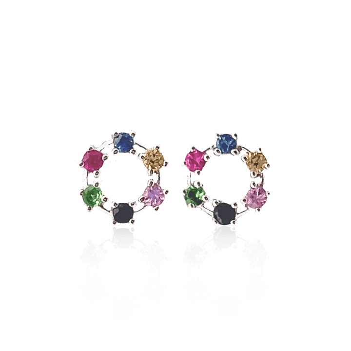 Estate 14K White Gold 0.30CTW Rainbow Sapphire Circle Stud Earrings