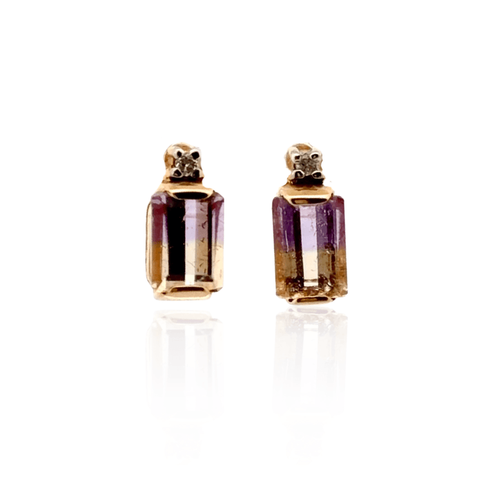 Estate 14K Yellow Gold 2.23CTW Ametrine and Diamond Stud Earrings