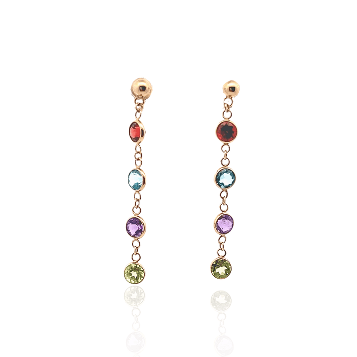 Estate 14K Yellow Gold Multi-Gemstone Line Drop Earrings from the Effy Mosaic Collection