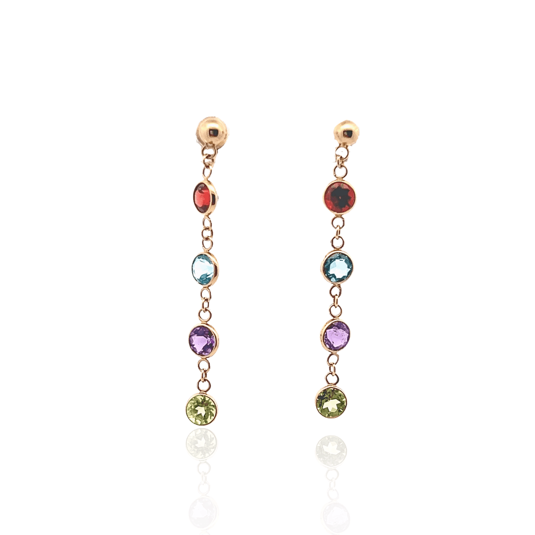 Estate 14K Yellow Gold Multi-Gemstone Line Drop Earrings from the Effy Mosaic Collection