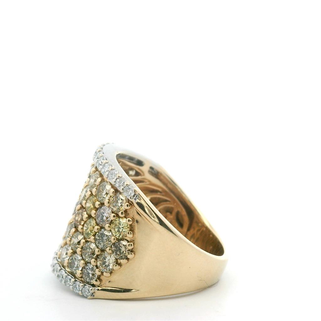 Estate 14K Two Tone Gold 5.44ctw Colored Diamond Multi Row Ring