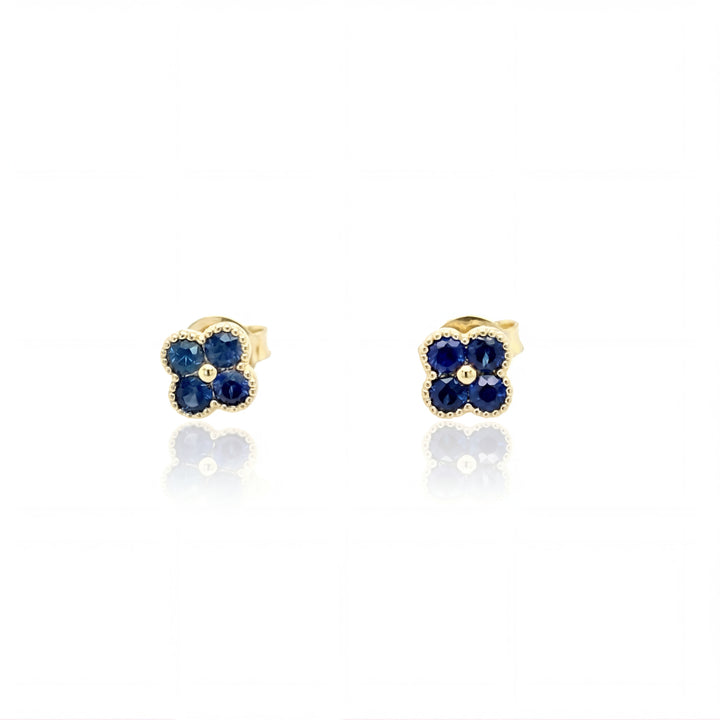 18K Yellow Gold 0.67CTW Blue Sapphire Clover Stud Earrings