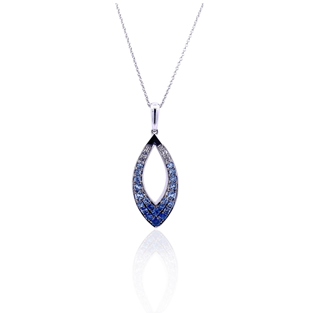 14K White Gold Ombre Blue Sapphire Marquise Pendant Necklace by Le Vian