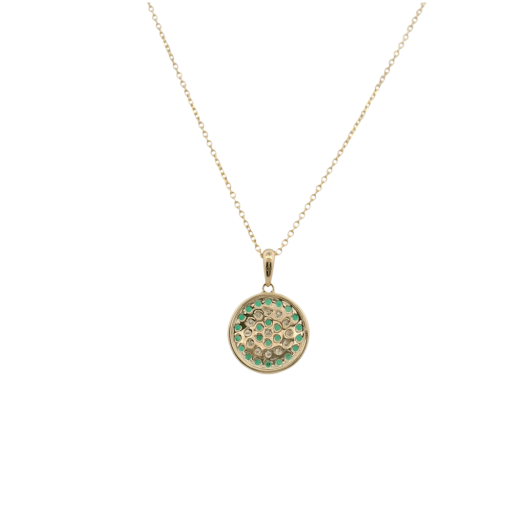 14K Yellow Gold 0.43CTW Emerald & Diamond Cluster Pendant Necklace