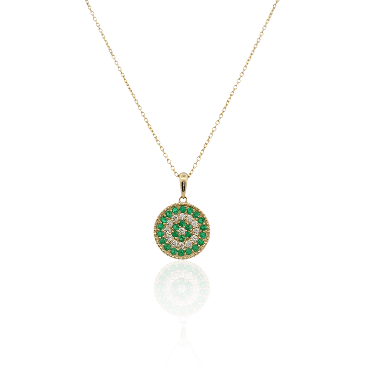 14K Yellow Gold 0.43CTW Emerald & Diamond Cluster Pendant Necklace
