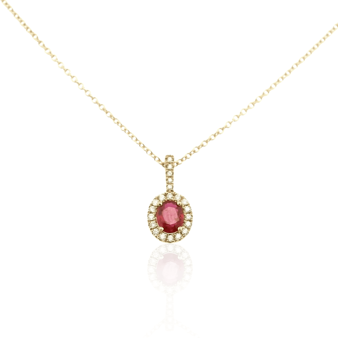 14K Yellow Gold 0.53CTW Ruby Diamond Halo Pendant Necklace