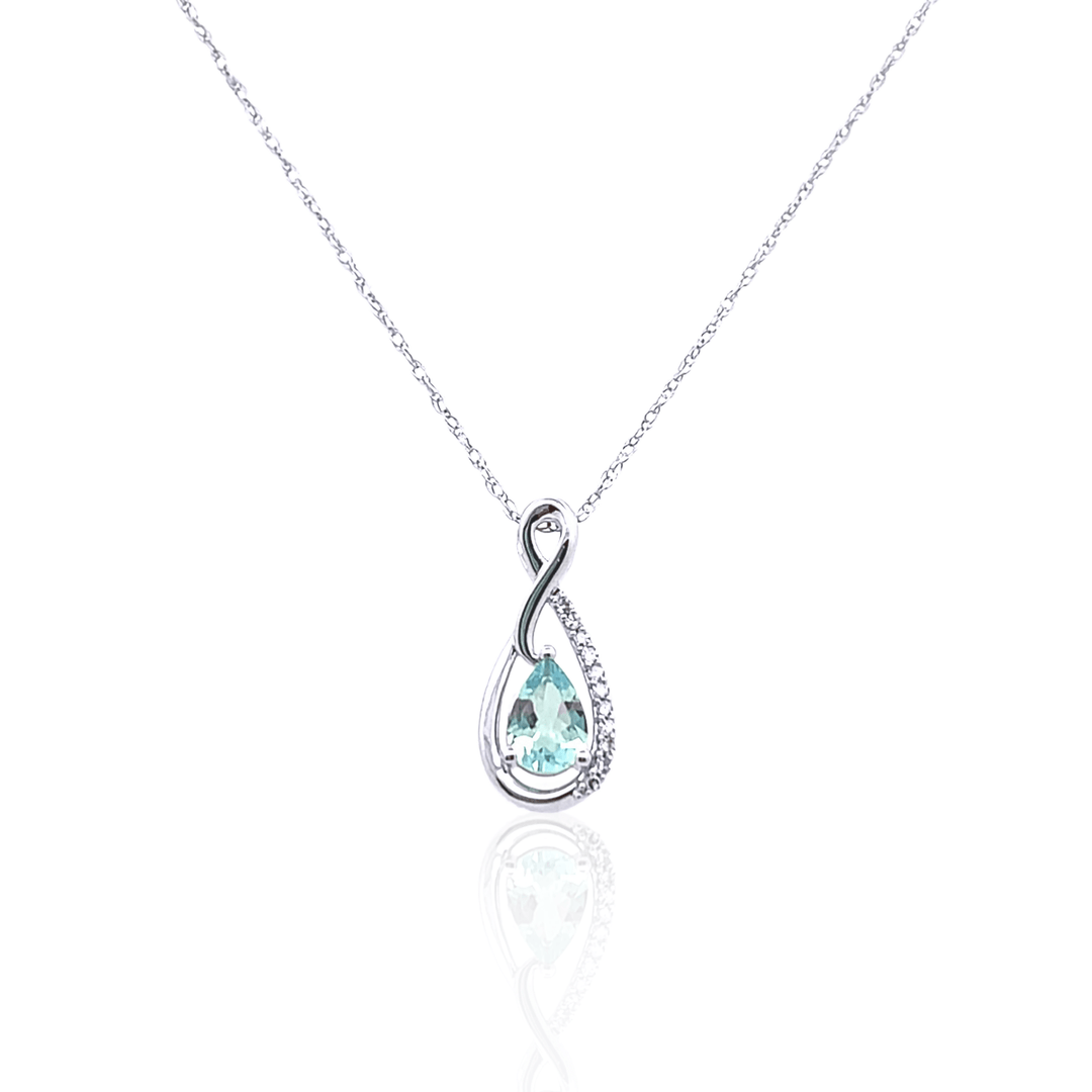 14K White Gold Pear-Cut Aquamarine & Diamond Pendant Necklace