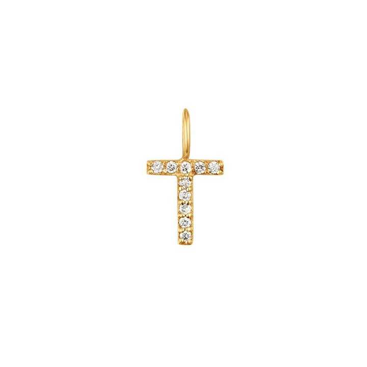 14K Yellow Gold 0.05ctw Round Diamond Inital "T" Pendant by Aurelie Gi