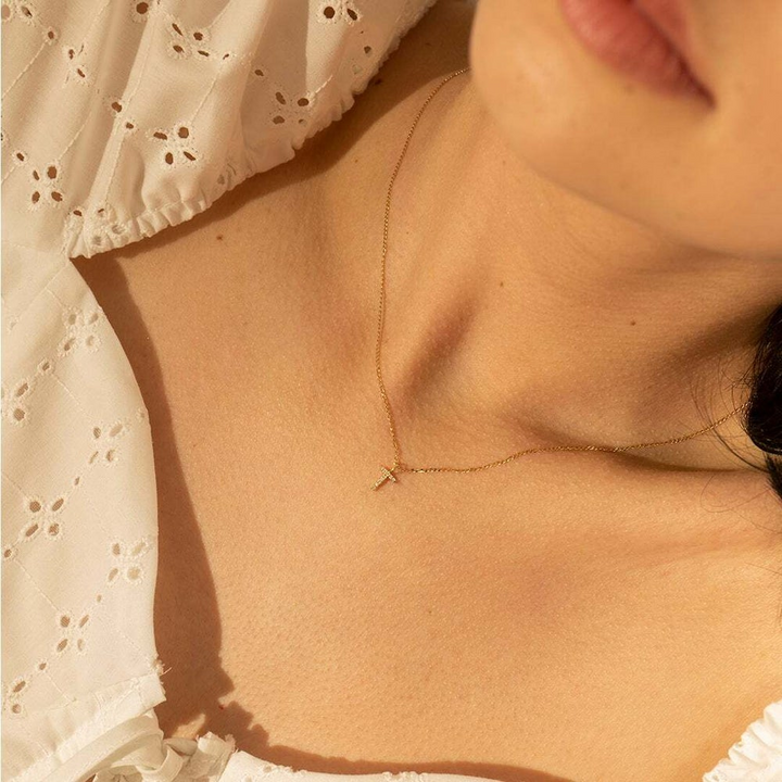 14K Yellow Gold 0.05ctw Round Diamond Inital "T" Pendant by Aurelie Gi