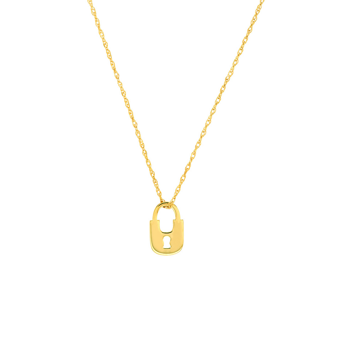 14K Yellow Gold Adjustable Mini Lock Pendant Necklace by Midas Chain