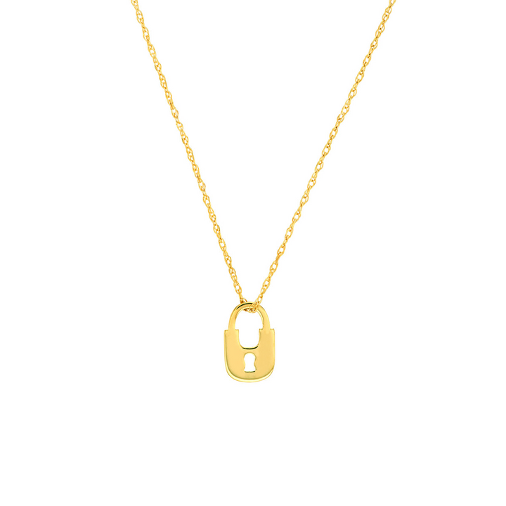 14K Yellow Gold Adjustable Mini Lock Pendant Necklace by Midas Chain