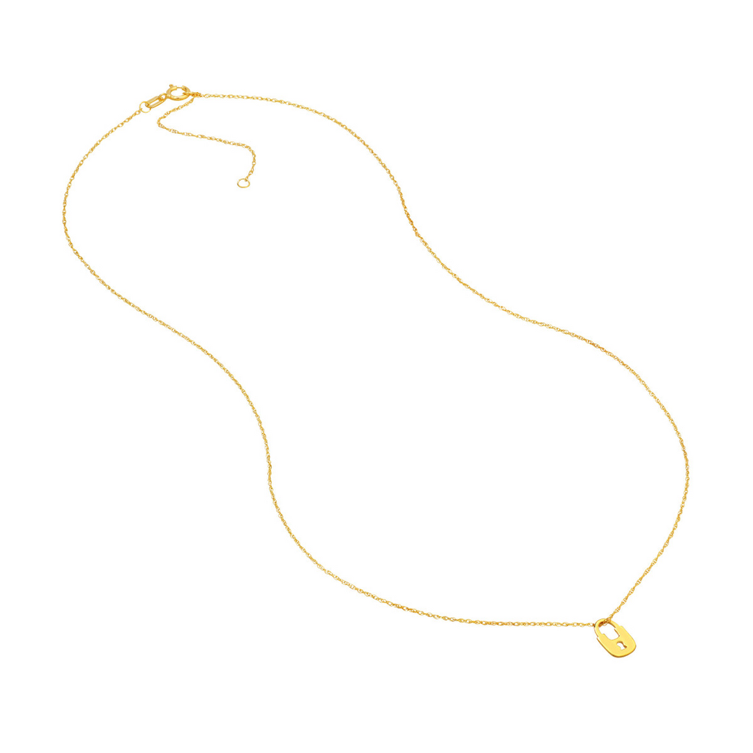 14K Yellow Gold Adjustable Mini Lock Pendant Necklace by Midas Chain
